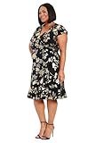 London Times Women's Plus Size Pleated Surplus Cascade Flounce Dress, Black/Gold