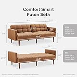 mopio Aaron Couch, Small Futon Sofa Bed, Sleeper, Loveseat, Mid Century Modern Futon Couch, Sofa Cama, Couches for Living Room, Bedroom (Pecan Brown, Faux Leather)