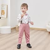 Boys Formal Outfit Suits for Boys Boy Dress Shirt with Bowtie/Suspender Pants for Formal Dinner 6-7 Years Pink