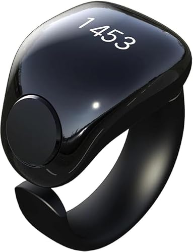 Telawah Tasbih Zikr Smart Ring Clock, Adjustable Counter, 2 Sizes (18 and 20mm), APP Support Digital Counter Prayer Reminder Ring, Waterproof 4 Digit Finger Counter Zikr Ring for Muslims (Black)