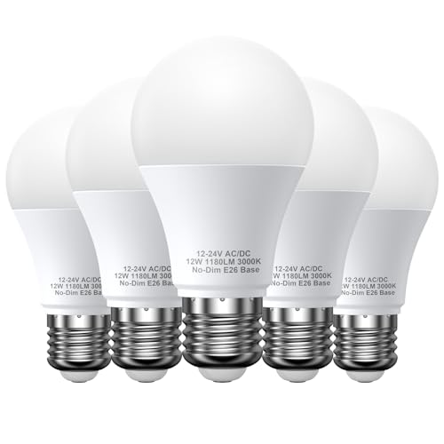 12V LED Light Bulbs, 12W 1050LM Warm White 3000K, 80W Equivalent 12-24Volt Low Voltage E26 Base AC/DC Light Bulbs for Off Grid Solar Lighting Marine Boat, A19 RV Light Bulbs Landscape Garden Yard