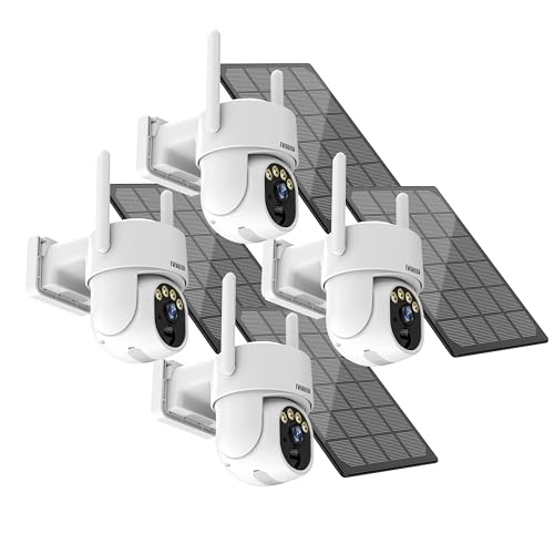 EVERSECU 2K Outdoor-Solar Security Camera Wireless with PTZ 360° View, Smart Siren, Spotlights, Color Night Vision, AI Human Detection, 2-Way Talk, Compatible with Alexa, Cloud/SD Card Storage(4pack)