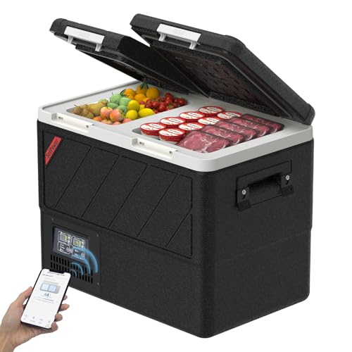 Setpower DT45 Car Refrigerator with APP Control, 48QT(45L) Electric Cooler Dual Zone Fridge Freezer, 12V Refrigerator Portable Freezer for Camping, Travel, Road Trip