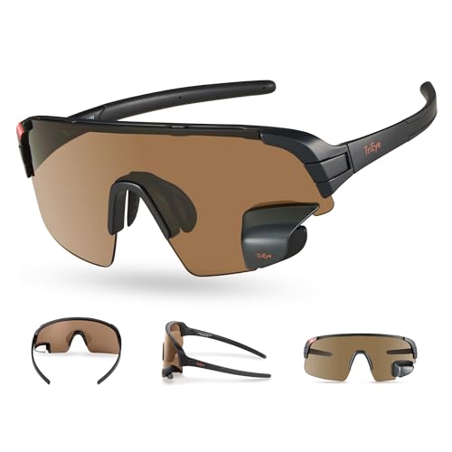 TriEye Cycling Glasses - Cycling Sunglasses with Rear-view Mirror - Sports Sunglasses for Men & Women - UV-400 Protection - Durable Bicycle Glasses (High Definition Smoke)