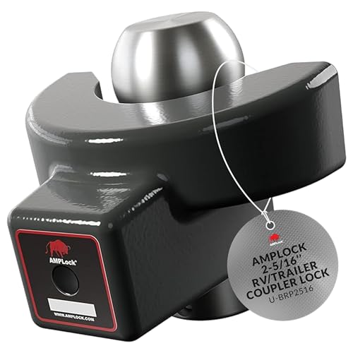 AMPLock - U-BRP2516 Heavy Duty Trailer Coupler Lock 2 5/16, RV & Trailer Hitch Lock, Straight Lip Trailer Ball Lock, Travel Trailer Accessories, Anti Theft for Trailers & RV with Push & Lock System