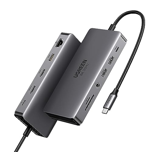 UGREEN Revodok Pro 211 Laptop Docking Station 11 in 1 USB C Dock Dual HDMI 4K@60Hz Single 8K@30Hz 10Gbps Data Port 100W PD Gigabit Ethernet, SD/TF Card Reader Compatible for Thinkpad, Zenbook and more