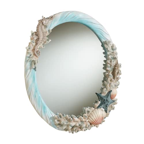 Touch of Class Coral Medley Oval Wall Mirror - Resin - Blue, Tan, Orange, Turquoise - Nautical, Sea Theme, Ocean Decor - Beach Coastal Mirrors for Bathroom, Living Room, Nursery