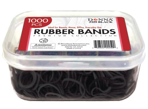 Donna 1000pc Black Rubber Bands for Hair - Durable Hair Elastics, Ideal for All Hair Types, No-Snag Rubber Bands for Everyday Styling and Secure Ponytails