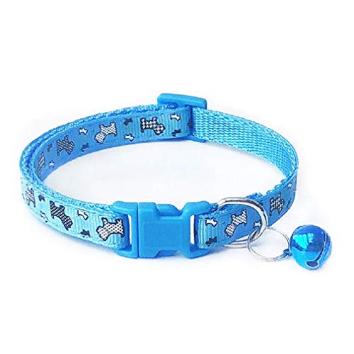 Adjustable Cartoon Patterns Cat Dog Collar with Bell (Blue Dogs)