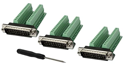 TwinkleBay DB25 Connector D-sub Male Plug 25-pin Port Terminal Breakout PCB Board, DB25 Male Adapter Solderless (3 Pack)