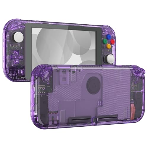 eXtremeRate Crystal Clear Atomic Purple DIY Replacement Shell for Nintendo Switch Lite, NSL Handheld Controller Housing w/Screen Protector, Custom Case Cover for Nintendo Switch Lite - No Controller