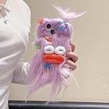 Pretaco for iPhone 13 Pro Case,Funny and Silly Weird Furry Phone Cases [DIY Long Hair with Hairclip] Ugly Phone Case Swap Challenge Gifts with Friends (Purple)