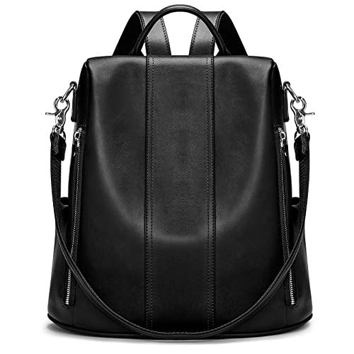 S-ZONE Leather Backpack Purses for Women Antitheft Rucksack Shoulder Bag Medium