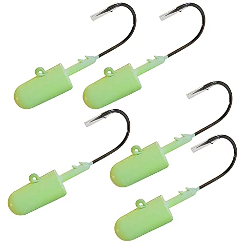 5pcs Glow Fish WOW!® 8oz Bullet Jighead with 32786 MUSTAD 10/0 Hook 2X Strong Black Nickel Hooks Jig Heads