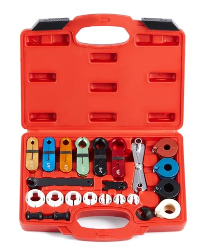 Orion Motor Tech Master Quick Disconnect Tool Set, 25pc Line Disconnect Tool Kit for A/C Fuel & Transmission Systems, Fuel Line Disconnect Tools for Mechanics Compatible with Ford Chevy GM More, Red