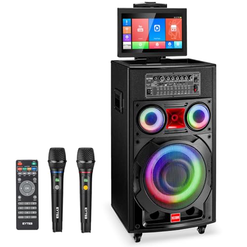 Karaoke Machine with Screen Lyrics Display for Adults 14.1" Touch Screen, Portable Karaoke Speaker PA System 800W Peak Power with 2 Wireless Mics, DJ Lights, WiFi, HDMI for Home TV Outdoor Party