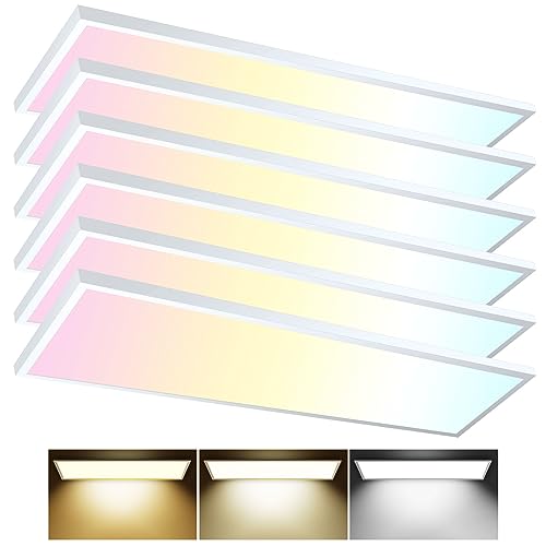 AIKVSXER 6PACK 1x4 LED Flat Panel Light Surface Mount LED Ceiling Light, 5500LM 50W TRIAC 10-100% Dimmable, 3000/4000/5000K AC120V Kitchen Lights Ceiling Flush Mount for Garage/Basement/Laundry