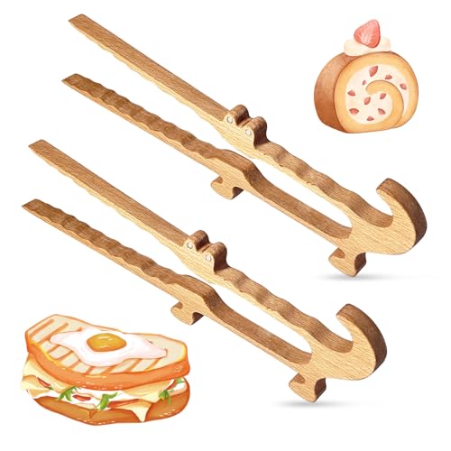 Crocodile Wooden Toaster Tongs 2-Pack, 11-Inch Magnetic Wooden Tongs for Toaster, Cooking and BBQ, Multipurpose Kitchen Gadgets for Easy Storage, Oven Rack Puller and Fun Gift Idea