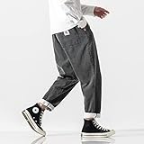 PRIJOUHE Mens Elastic Waist Drawstring Jeans Casual Stretchy Regular Fit Tapered Leg Distressed Jeans Pants