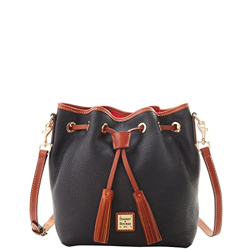 Dooney & Bourke Crossbody Bucket Bags for Women, Pebble Grain Leather Aimee Crossbody Drawstring Purse - Black