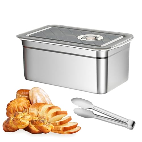 304 Stainless Steel Bread Box for Kitchen Countertop, Pizza Dough Proofing Box, 6L Bread Keeper for Homemade Cakes, Buns, Pastries, Pancakes,Bread Container with Lids, Tongs, Time Recording
