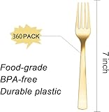 Liacere 360Pcs Gold Plastic Forks - Heavyweight Forks - 7 Inch Heavy Duty Gold Disposable Forks- Gold Plastic Silverwar Perfect For Parties & Weddings & Thanksgiving & Restaurants And Daily Using