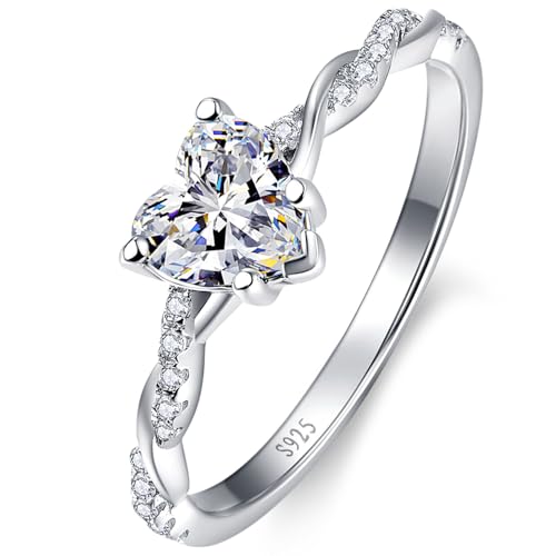 Yaresul 925 Sterling Silver Promise Ring for Her Sterling Silver Heart Ring Heart Cut Cubic Zirconia Ring Engagement Ring Size 7