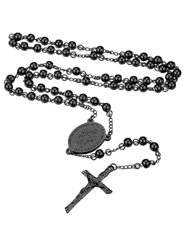 FaithHeart Rosary Necklace for Men Virgin Mary Y Necklace Catholic Christian Rosaries Jewelry