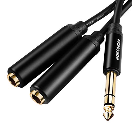 HOSONGIN 1/4" Splitter Cable, TRS to Dual 1/4" TRS Stereo Y Adapter, Gold-Plated Connectors, High-Fidelity Sound, Durable Aluminum Alloy Shell for Studio, DJ, Headphones, Live Sound Systems - 1.6Ft