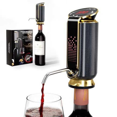 Newise Luxurious 3-in-1 Electric Wine Aerator, Decanter, Dispenser & Vacuum Pump. Touch Screen LED Display - Wine Preservation System with Temp Monitor, Gift for Wine Lovers Women Men (Black)