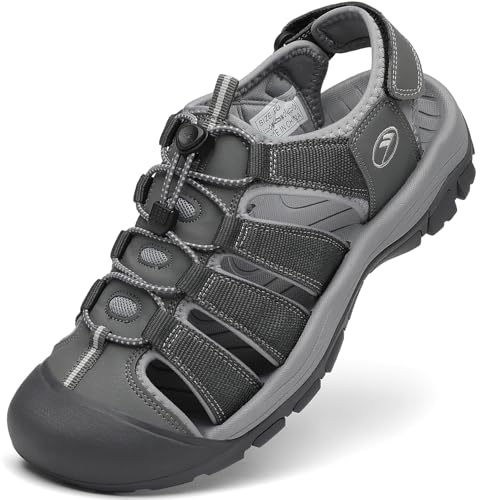 FLARUT Men's Athletic Sandals - Closed Toe Sport Hiking & Outdoor Walking Water Sandals with Anti-Slip Cushioning and Breathable Mesh (F-Grey,42)