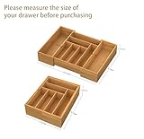 BAMEOS 3.9inch Tall Bamboo Drawer Organizer, Expandable Utensil Holder with 8 Compartments, Adjustable Kitchen Drawer Divider for Flatware, Silverware and Gadgets, Deep Storage for Home and Office