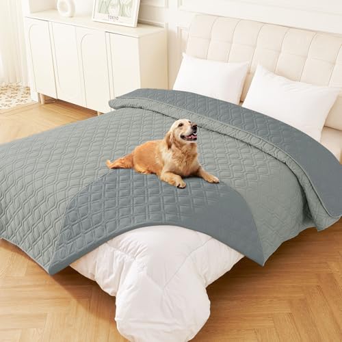 hyha Waterproof Dog Bed Blanket, Soft Pet Blankets, Waterproof Couch Cover for Dogs, Reversible Sofa Covers Washable for Furniture (82x120 Inch, Grey/Dark Grey)