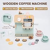 JugueteLand Kids Coffee Maker Playset, 23PCS Wooden Kitchen Toys, Play Kitchen Accessories for Toddler, Espresso Machine Playset Montessori Kitchen Toy, Gift for Boys and Girls 3 4 5 Years