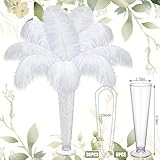 Yuxung 6 Sets Wedding Table Centerpiece Accessories Including 159 Pieces Natural Ostrich Feather Bulk Plastic Vases and Beads Necklaces for Wedding Home Party Centerpiece Supplies(White)