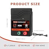 Electric Fence Charger AC Powered 100 Miles 300 Acres, 110 Volt 6.7 Joule Plug-In Electric Fence Energizer, Output Voltage Max 10.2 kV for Livestock, Preventing Predators from Intruding