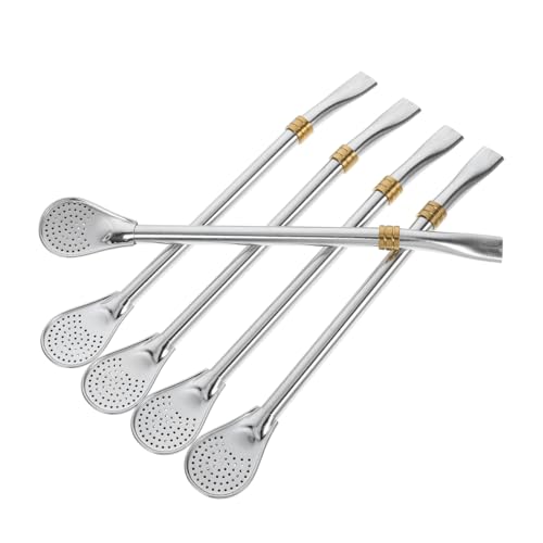 DECHOUS 5Pcs Yerba Mate Straws: Food-Grade Stainless Steel Yerba Mate Bombilla Gourd Drinking Filter Straw Stirring Spoon for Loose Tea, Bar, Bistro, Home Use (7.5 Inch Long)