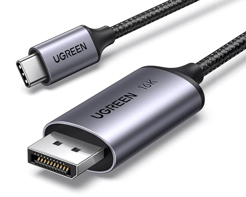 UGREEN USB C to DisplayPort 2.1 Cable 16K@30Hz 8K@120Hz 40Gbps Thunderbolt 4/3 to DisplayPort Cord Alu Braided Compatible iPhone 16/15 Pro Max, Galaxy S24, MacBook Pro/Air, iPad, Mac Mini, XPS, 6.6FT