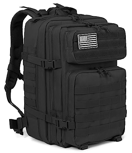 QT&QY 45L Military Tactical Backpacks Molle Army Assault Pack 3 Day Bug Out Bag Hiking Treeking Rucksack black