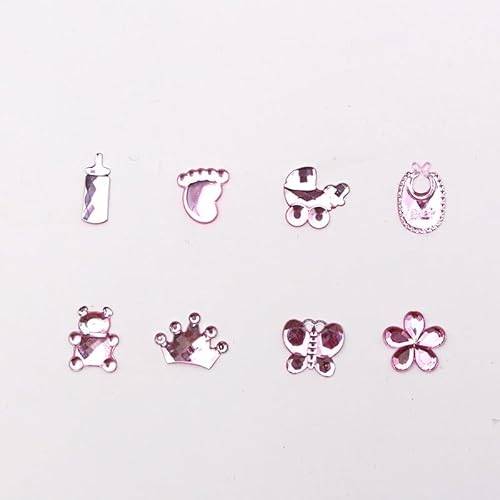 Chougnar 100pcs 20mm Acrylic Baby Bottle Foot Carriage Flatbacks Cabochons Crafts DIY Jewelry Baby Shower Scrapbook Chougnars Pink Blue - (Color: Pink Mix)