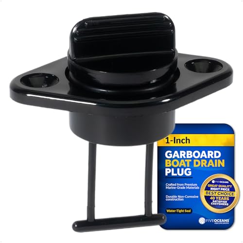 Five Oceans Kayak Drain Plug - Boat Plug - Boat Drain Plug - Captive Garboard Drain Plug, for 1-Inch Transom Hole, Oval Shape, Thread with Rubber Washer Gaskets, Black Nylon - FO1569