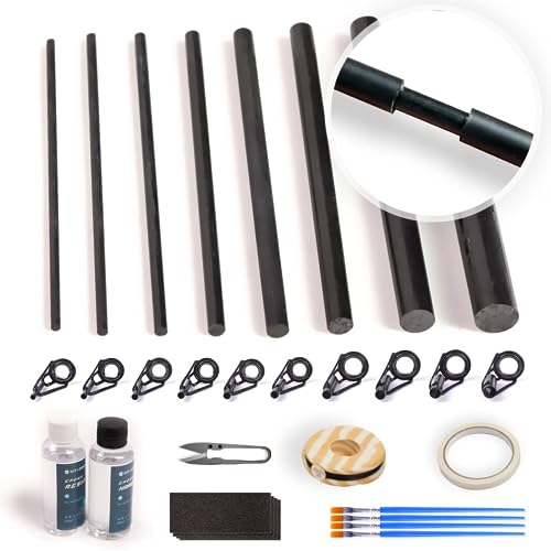 Fishing Rod Repair Kit Complete,Full Supplies with Glue for Broken Fishing Pole and Tip Repair with Carbon Fiber Sticks,Tips and Rod Building Epoxy Resin Finish