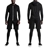 BUYJYA 5Pcs Men's Compression Pants Shirt Top Long Sleeve Jacket Athletic Sets Gym Clothing Mens Workout