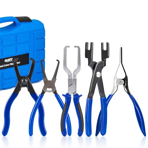 Orion Motor Tech Fuel Line Pliers Set, 5 pc Disconnect Set With Filter Caliper Hose Pipe Clamp Clip 80 Degree Pliers, Heavy-Duty Pipe Repair Set for Auto Line