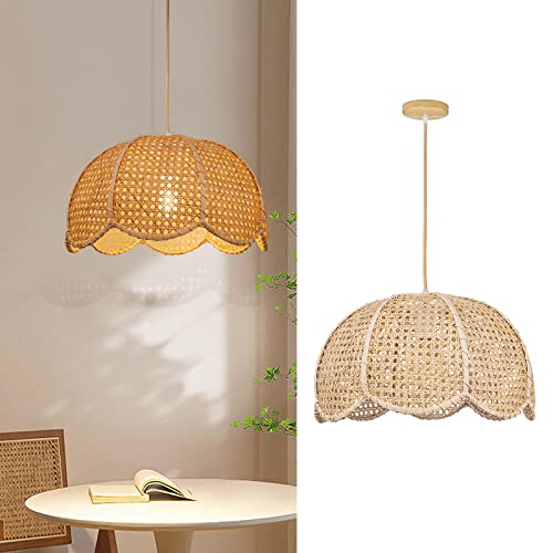 Arturesthome Indoor Hanging Ceiling Light Fixture, Hand Woven Vintage Lotus Flower Pendant Lamp Chandelier for Kitchen Living Room Bedroom D 15.7″*9.8″