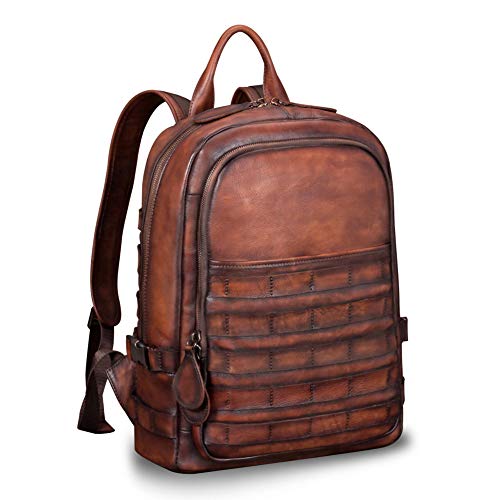 IVTG Genuine Leather Large Backpack for Men Vintage Laptop Knapsack Purse Rucksack Daypack High Capacity for Travel Bag (Coffee)