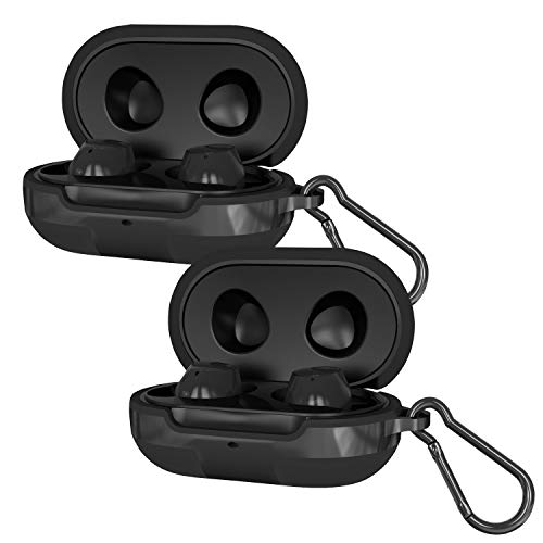 2 Pack Silicone Case Cover for Galaxy Buds 2019/2020 Plus, with Carabiner, Anti-Lost & Shockproof Soft Skin Accessories (Black+Black)