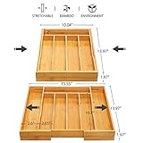 oridom Expandable Bamboo Kitchen Drawer Organizer for Cutlery and Utensils, Adjustable Bamboo Wood Cutlery Tray in Drawer for Flatware and Silverware in Kitchen, (Natural)