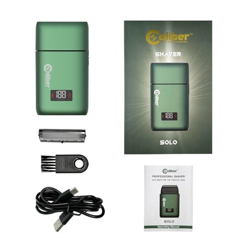Caliber Solo Professional Electric Shaver, Metal Shell, 2-Hour Battery Life, IPX4 Waterproof, LCD Display, USB-C Charging, Green