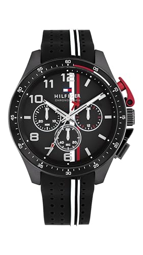 Tommy Hilfiger Men's Chronograph Watch - Racing-Inspired, Sporty Design - Silicone Strap - 5 ATM Water Resistance - Bold and Stylish Timepiece - Gift for Him - 46mm